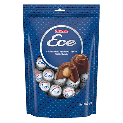 ÜLKER ECE DOYPACK, MILK CHOCOLATE with WHOLE HAZELNUT and HAZELNUT CREAM FILLING 